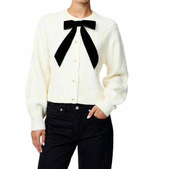 FRENCH CONNECTION Sweaters - NEW FRENCH CONNECTION kitty bobble contrast cardigan in porcelain/ black